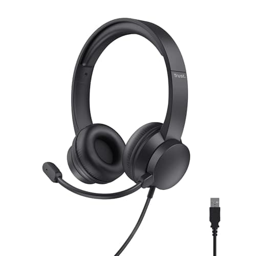 Trust USB Headset with Microphone On-Ear Lightweight Design, Adjustable Headband, PC Headset 1.8m Cable Wired Headphones with Microphone for
