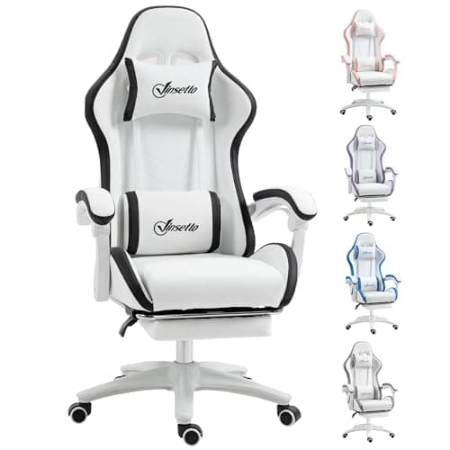 Vinsetto Ergonomic Computer Gaming Chair, PU Leather Office Desk Chair with Footrest, Swivel Wheels, 135° Reclining Back, Lumbar Support, He