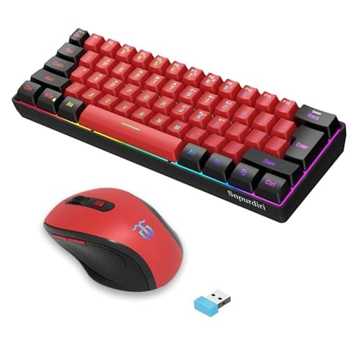 Snpurdiri 2.4G Wireless Gaming Keyboard and Mouse Combo, 60 Percent Wireless Keyboard and Ergonomic Vertical Feel Small Mouse (Black and Red