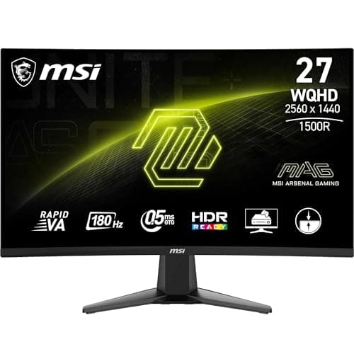 MSI MAG 27CQ6F 27 Inch WQHD Curved Gaming Monitor - 1500R 2560 x 1440 Rapid VA Panel, 180 Hz - 05ms (GtG, Min), Adaptive-Sync - DP 14a, HDMI