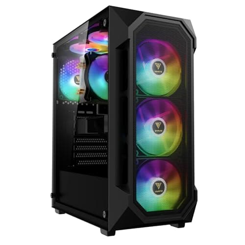GAMDIAS AURA GC1 ELITE ARGB ATX Mid Tower PC Case, 4 x 120 ARGB Fan, High Airflow Mesh Front Panel, Tool-Free Install Tempered Glass Side Pa