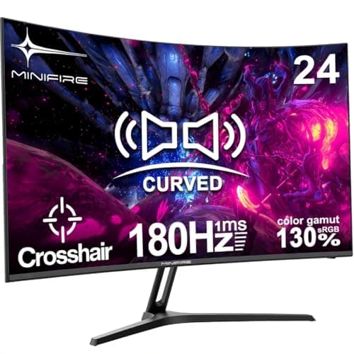 Minifire 24 Inch Curved Gaming Monitor 180Hz, Built in Speaker, FHD 1920x1080, Crosshair 1ms, sRGB130%, HDR, 1500R, FreeSync, 300cd/m², Fram