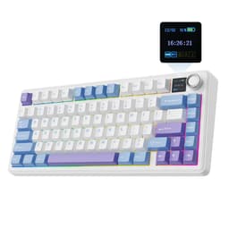 EPOMAKER X Aula F75 MAX Tri-Mode Wireless Gaming Keyboard, TFT Screen, Knob, Hot Swappable, 2.4GHz/Type-C/BT5.0, Gasket Creamy, for PC/Mac/Office/Gaming (White Purple, Reaper Switch)