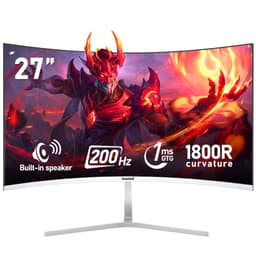 Gawfolk 27 Inch PC computer screen,1800R Curved Gaming 200Hz Monitors, FHD1080p,1ms,Built-in speaker, freesync, 98%sRGB,178 ° Angle View,HDMI DisplayPort, Compatible with Wall-Mounted 100*100MM-White