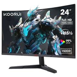 KOORUI 24 Inch Gaming Monitor, 180Hz Curved Monitors, FHD 1080P VA 1ms 1500R PC Monitors with Adaptive Sync, HDMI X2-DP, VESA Compatible, Tilt Adjustable, Eye Care