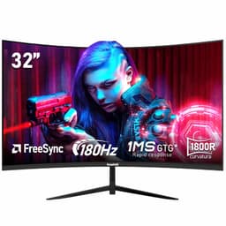 Gawfolk 32 Inch Curved 1800R PC Gaming Monitors 180hz, FHD 1080p 1ms without Bezel, freesync, 98% sRGB,178 ° Angle View HDMI、DisplayPort, Compatible with Mural VESA100*100MM - Black