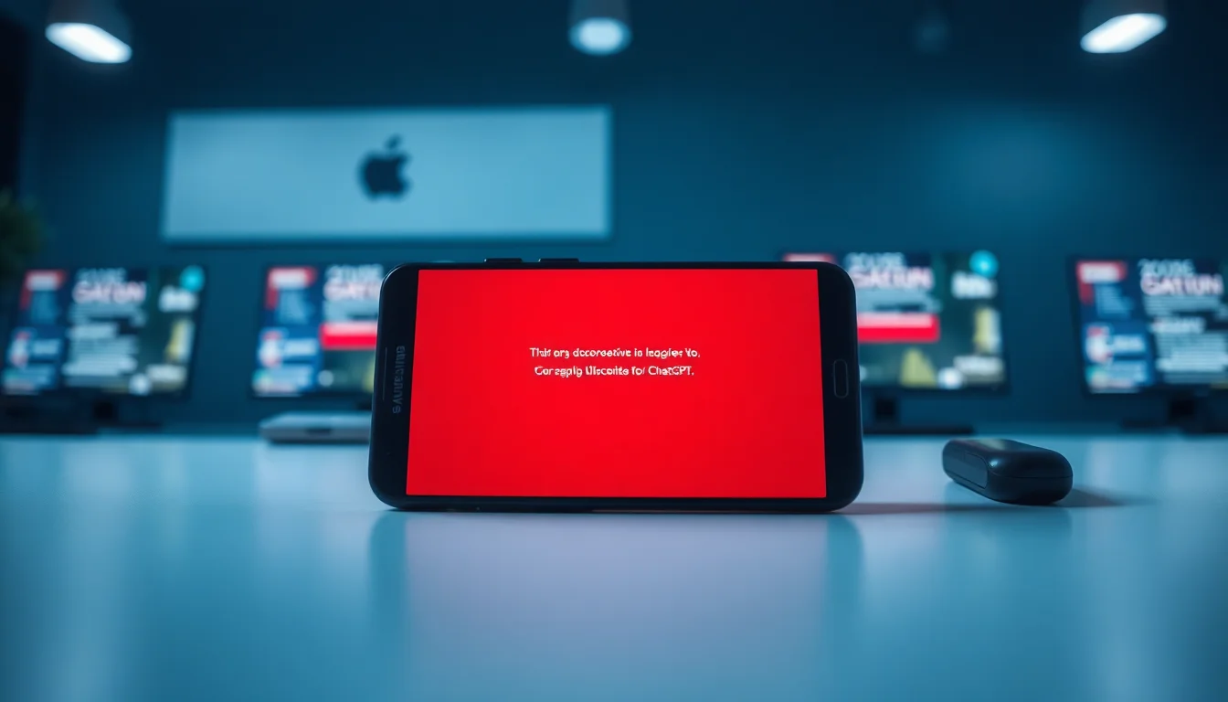Android smartphone on a desk showing ChatGPT app error message with a problem with your request warning on screen