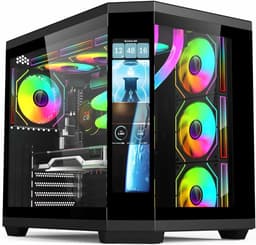 PC Case - Gaming | IONZ APEX Vision - ATX Mid Tower, Dual Chamber with 4 ARGB PWM Fans - LCD Screen | Black