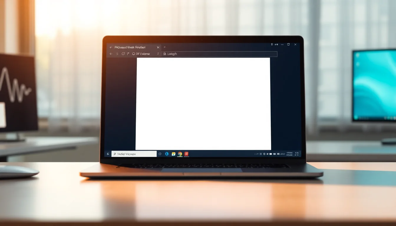 Windows 11 laptop screen showing Firefox browser with blank PDF viewer panel and error message, bright office desk lighting, frustrated professional atmosphere