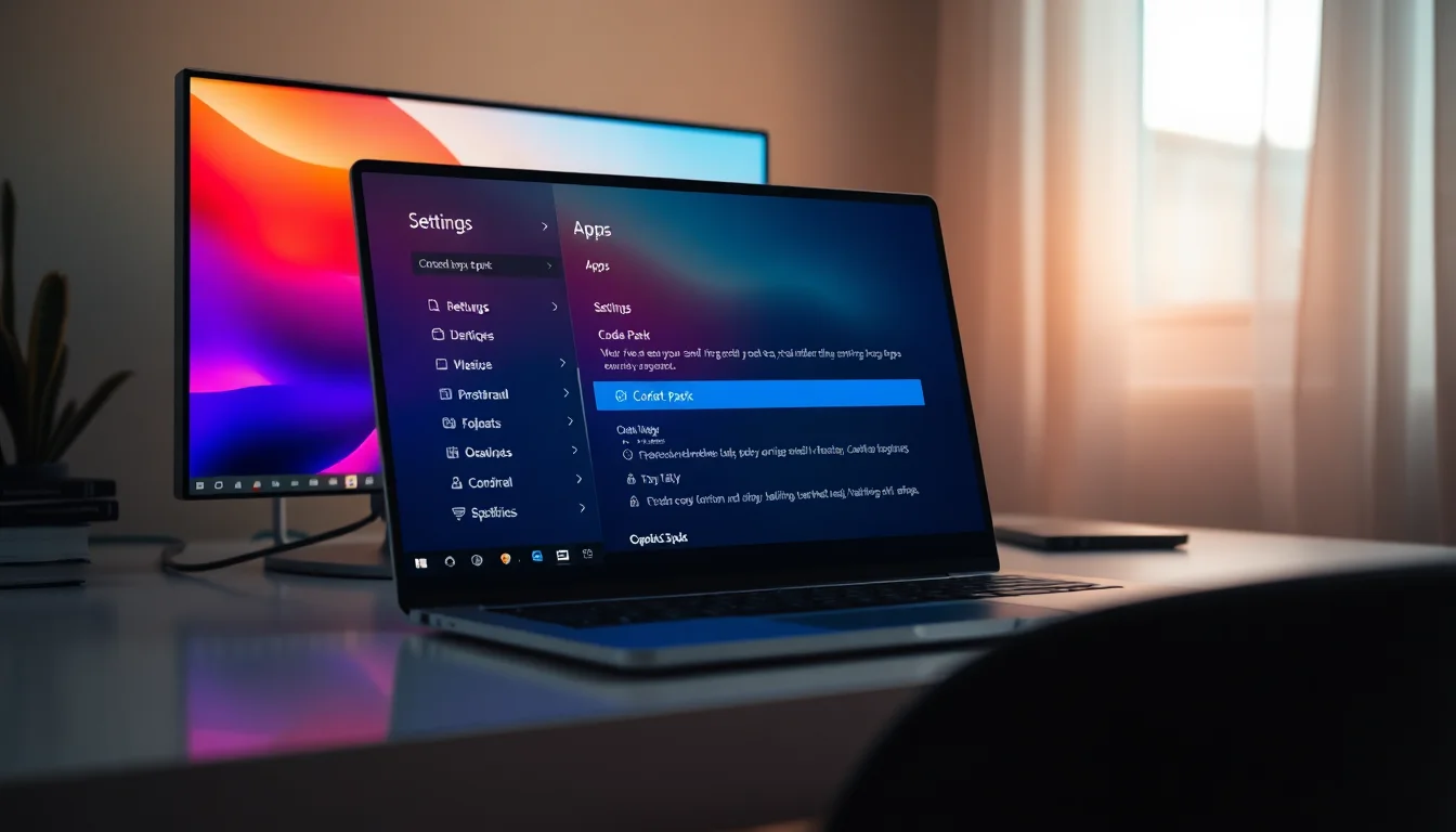 Windows 11 laptop on a desk showing the Apps and Features settings screen with K-Lite Codec Pack listed in the installed programs