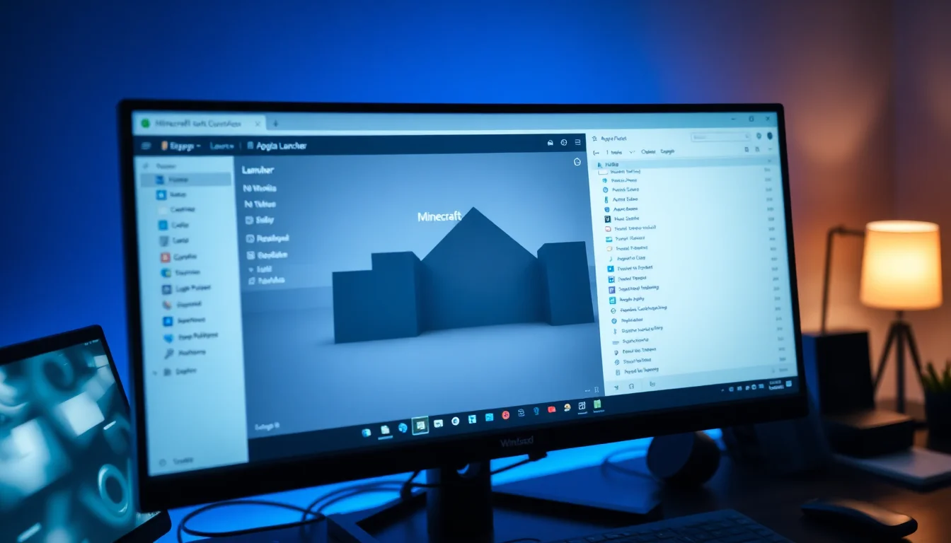 A Windows 11 desktop with Minecraft launcher window open showing empty world list, alongside a file explorer window displaying the AppData Roaming folder structure