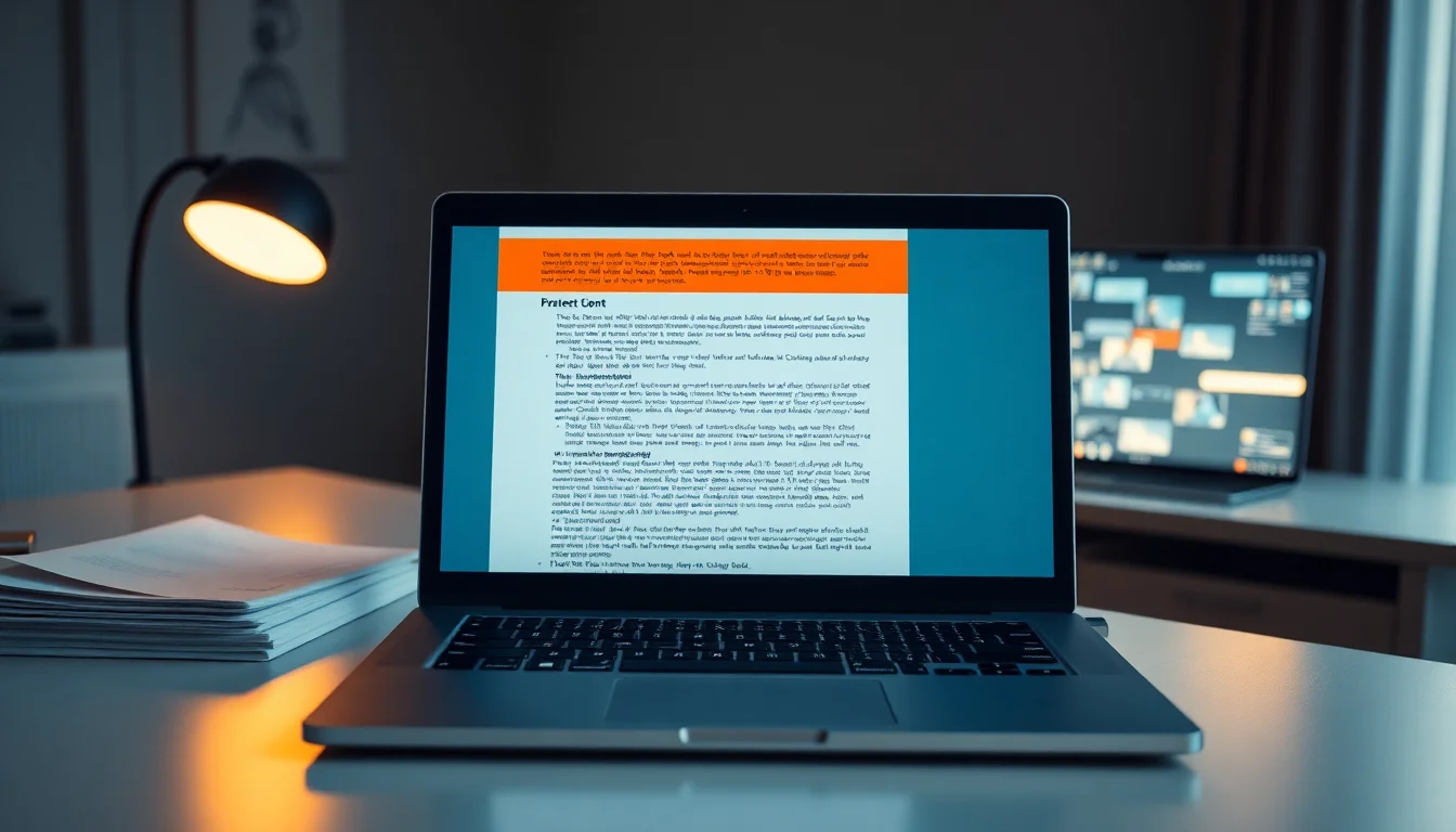 Windows laptop on a clean desk displaying a scanned document being converted to a searchable PDF using OCR software