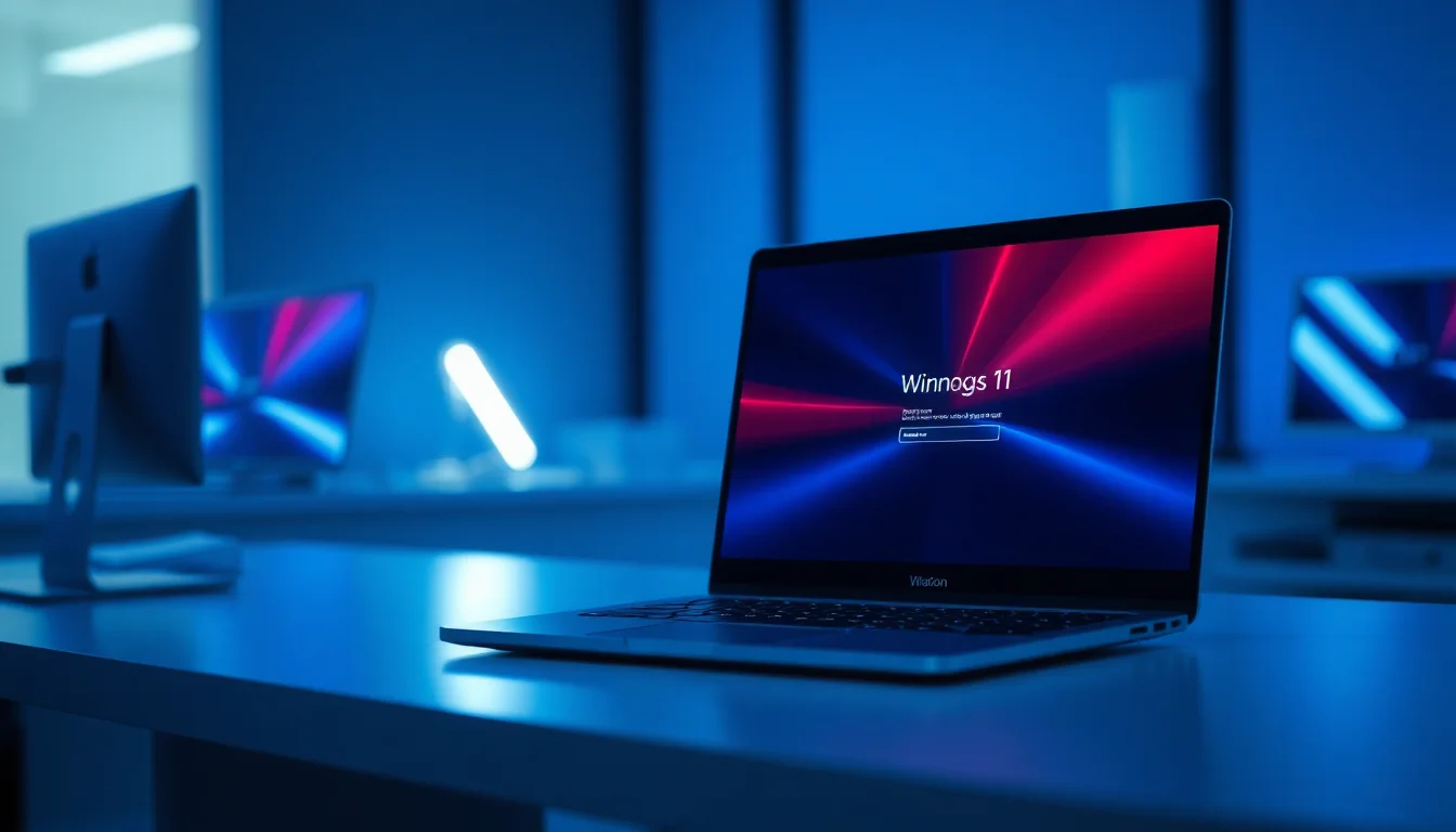 Windows 11 laptop on a desk showing a user profile cannot be loaded error message on the login screen