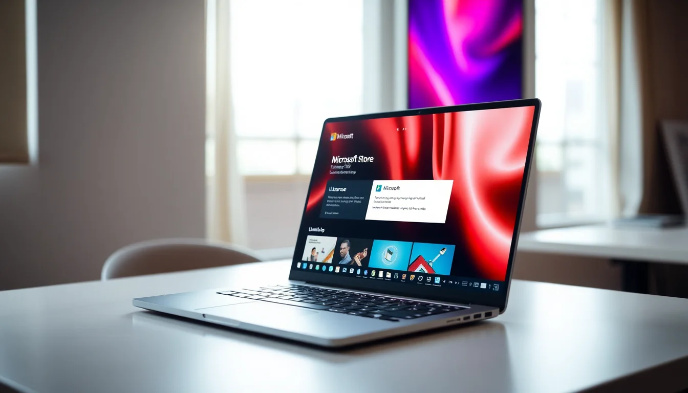 Windows 10 laptop showing Microsoft Store error message 0x803F8001 with app installation failure dialog on clean desk, soft blue window lighting from left, professional focused atmosphere