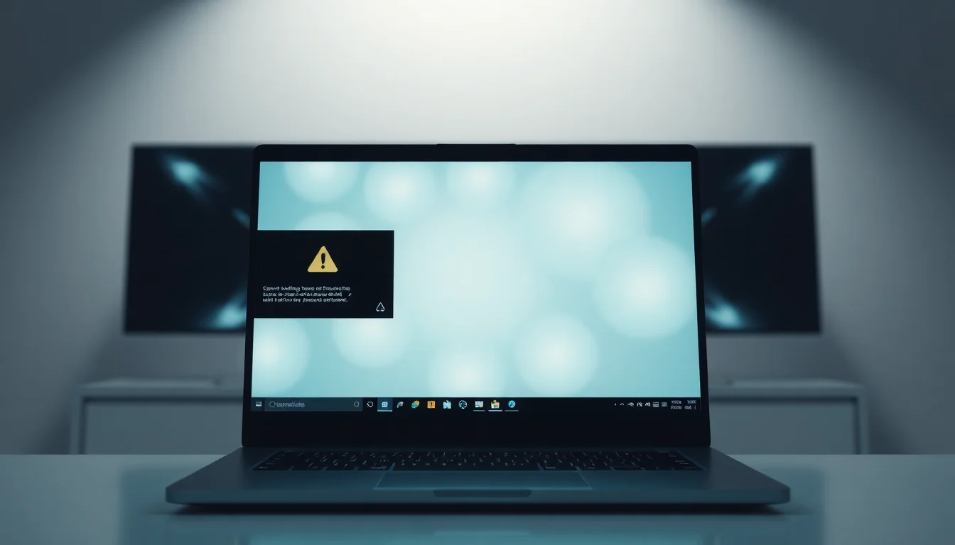 Windows 11 laptop on a desk showing a screen recording app with a black capture preview and error overlay