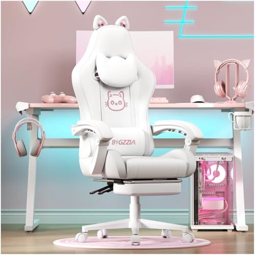 bigzzia Gaming Chair Cat Ears Massage Lumbar Support UK 2026 Review - Tested for Comfort