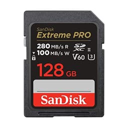 SanDisk 128GB Extreme PRO SDXC card, SD Card, V60 Memory card, 6K & 4K UHD, up to 280 MB/s, Shock, Temperature, Water and X-Ray Proof, RescuePro Deluxe data recovery software, UHS-II, Class 10, U3